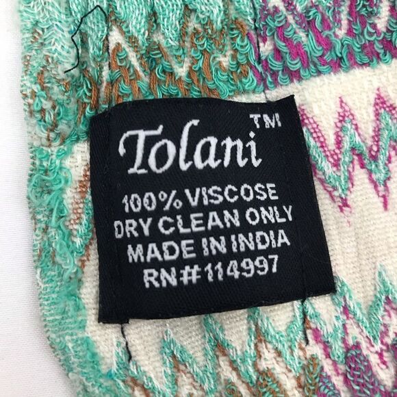 Tolani Multicolored Stripe ZigZag Pattern Ruched Fringe Scarf - Picture 12 of 12